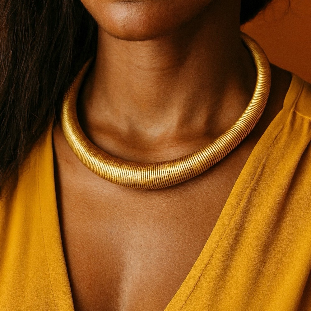 Chunky Gold Choker Necklace | Ethnic Jeweled Statement Collar
